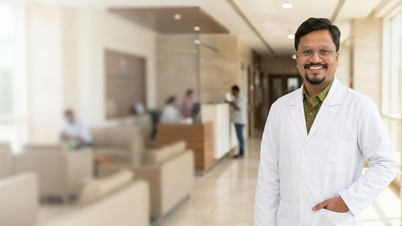 Dr. Dharshan N A standing in a clinic corridor